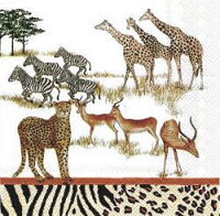 serviette en papier savane girafes zèbres guépard antilopes acacia faune