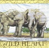 serviette en papier éléphants gris sur fond savane