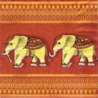 serviette en papier éléphants indiens fond rouge, stylisé