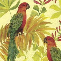 serviette papier perroquets rouge orange vert feuilles nature
