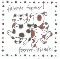 serviette en papier dessin chat et chien amis pour la vie
