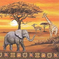 serviette en papier girafe gazelle éléphant sauvage savane coucher de soleil 
