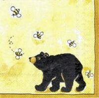serviette en papier ours brun abeilles miel jaune