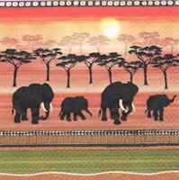 serviette en papier savane éléphants coucher du soleil sauvage Afrique