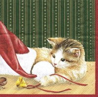 serviette en papier Noël chaton souris