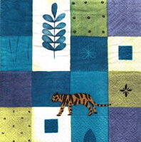 serviette en papier tigre sur fond coloré patchwork carré petits pois