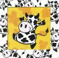 serviette en papier dessin vache dansante sur fond jaune