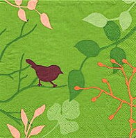 serviette en papier oiseau rouge sur branche feuille et verdure