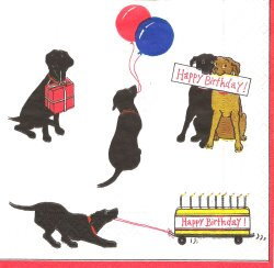 Serviette En Papier Vendue A La Piece Motif Chiens Ballons Joyeux Anniversaire Caspari