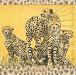 serviette en papier guépards savane jaune doré tacheté frise famille