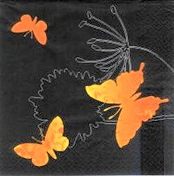 serviette en papier papillons orange noir nuit 