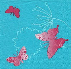 serviette en papier papillon rose fond turquoise