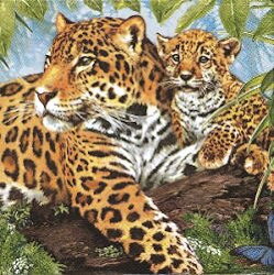 serviette en papier léopard et ses petits savane sauvage arbre