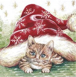serviette en papier chaton Noël neige douceur