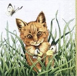 serviette en papier dessin chat mignon herbe papillon jeu nature