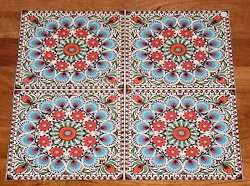 NAT196 KALEIDOSCOPE DE FLEURS BLEUES ET ROUGES