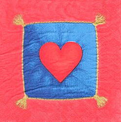 CEL033 RED HEART ON BLUE CUSHION