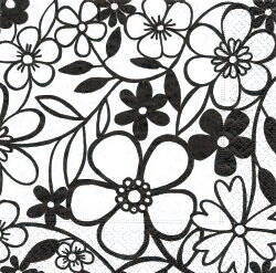 NAT123 FLEURS NOIRES SUR FOND BLANC