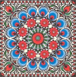 NAT196 KALEIDOSCOPE DE FLEURS BLEUES ET ROUGES